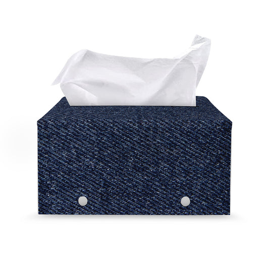 Dark Blue Denim Jeans Print Leather Tissue Box Cover