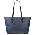 Dark Blue Denim Jeans Print Leather Tote Bag With Zipper