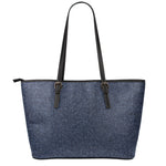 Dark Blue Denim Jeans Print Leather Tote Bag