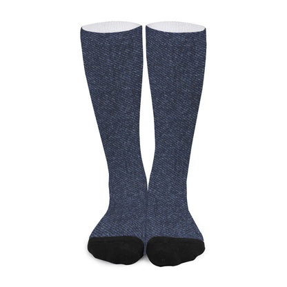 Dark Blue Denim Jeans Print Long Socks