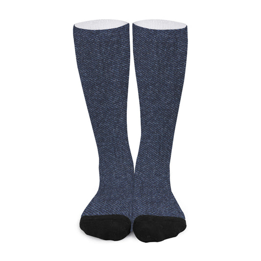 Dark Blue Denim Jeans Print Long Socks