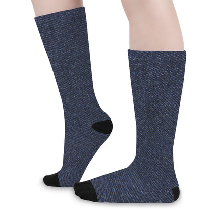 Dark Blue Denim Jeans Print Long Socks