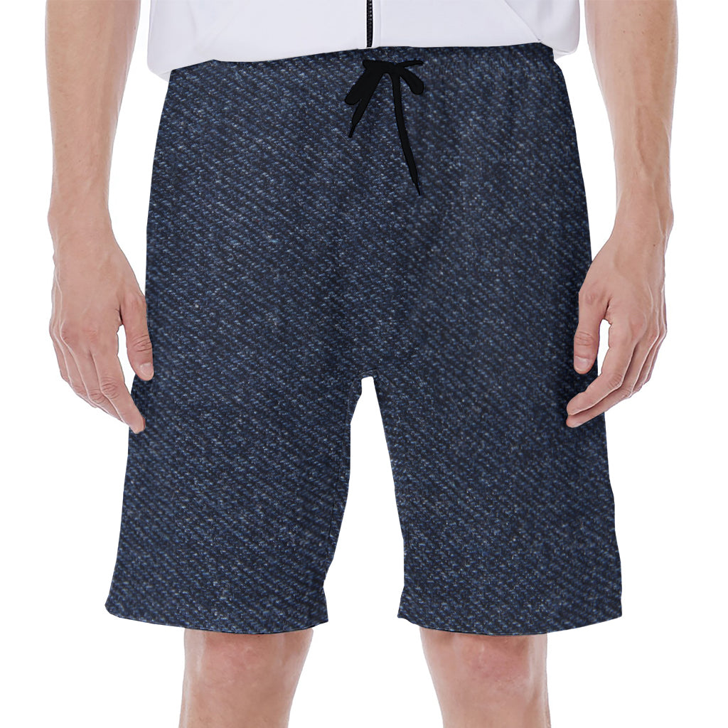 Dark Blue Denim Jeans Print Men's Beach Shorts