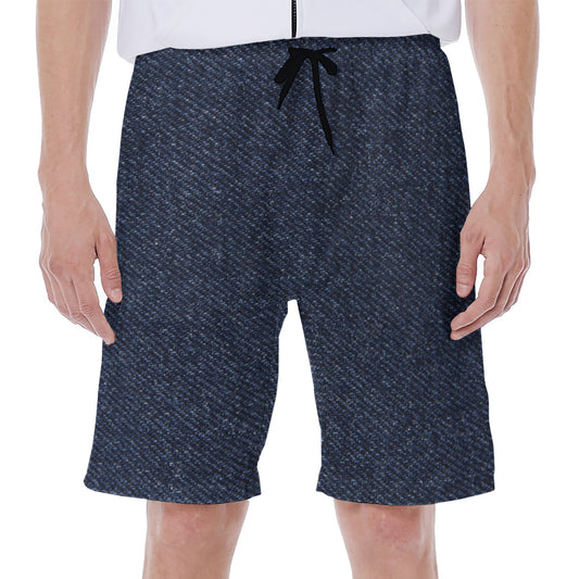 Dark Blue Denim Jeans Print Men's Beach Shorts