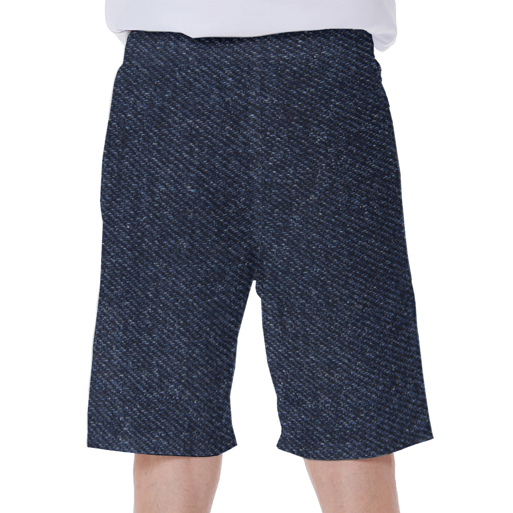 Dark Blue Denim Jeans Print Men's Beach Shorts