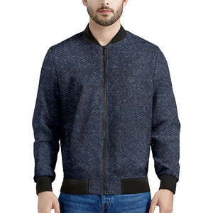 Dark Blue Denim Jeans Print Men's Bomber Jacket