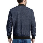 Dark Blue Denim Jeans Print Men's Bomber Jacket