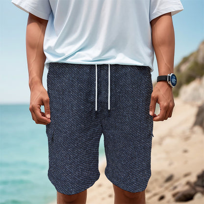 Dark Blue Denim Jeans Print Men's Cargo Shorts