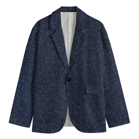 Dark Blue Denim Jeans Print Men's Cotton Blazer