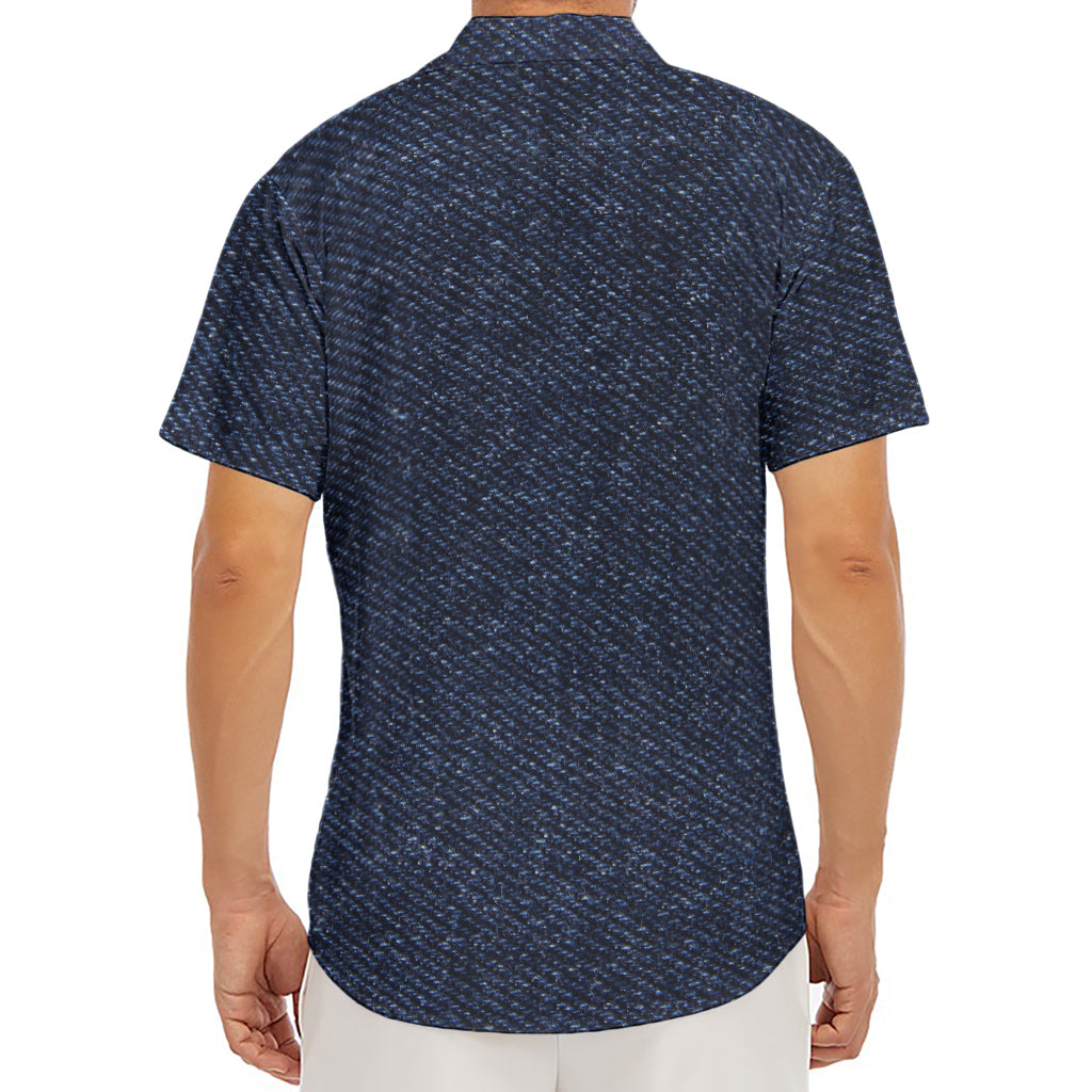 Dark Blue Denim Jeans Print Men's Deep V-Neck Shirt