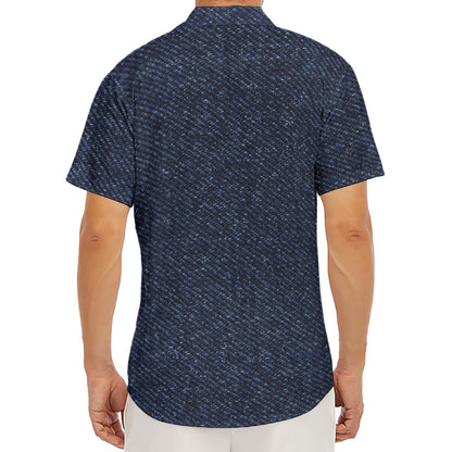 Dark Blue Denim Jeans Print Men's Deep V-Neck Shirt