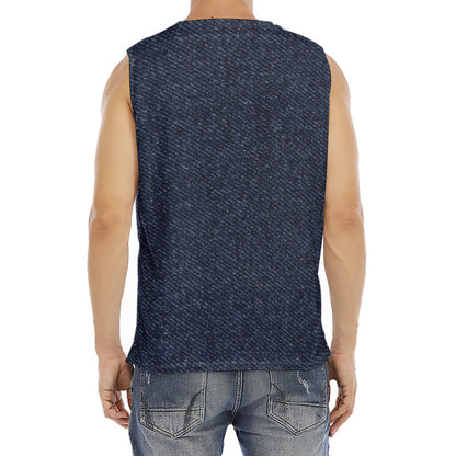 Dark Blue Denim Jeans Print Men's Fitness Tank Top