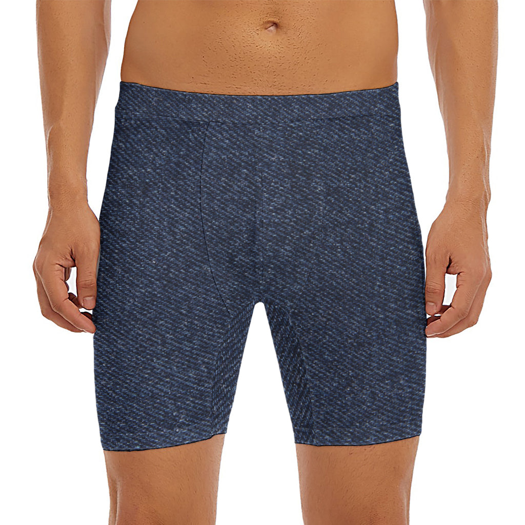 Dark Blue Denim Jeans Print Men's Long Boxer Briefs