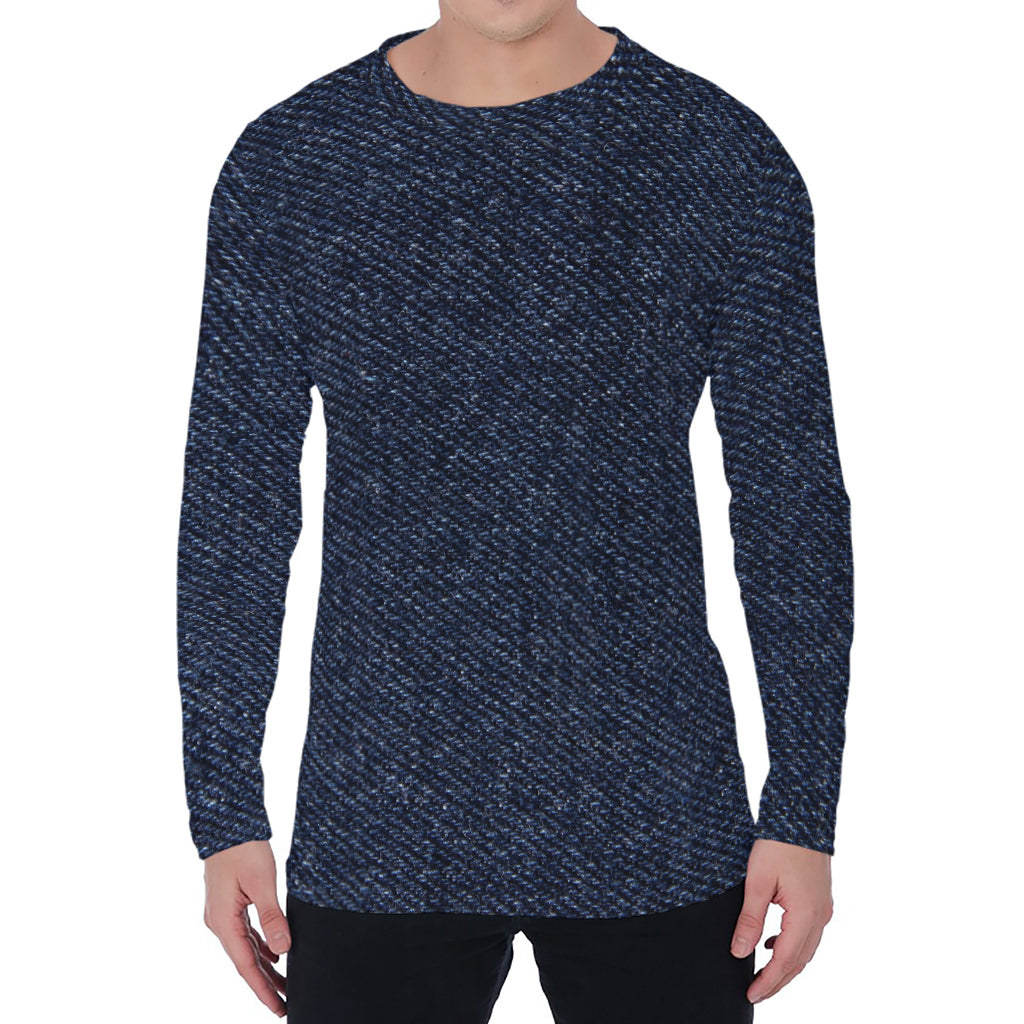Dark Blue Denim Jeans Print Men's Long Sleeve T-Shirt