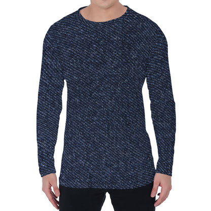 Dark Blue Denim Jeans Print Men's Long Sleeve T-Shirt