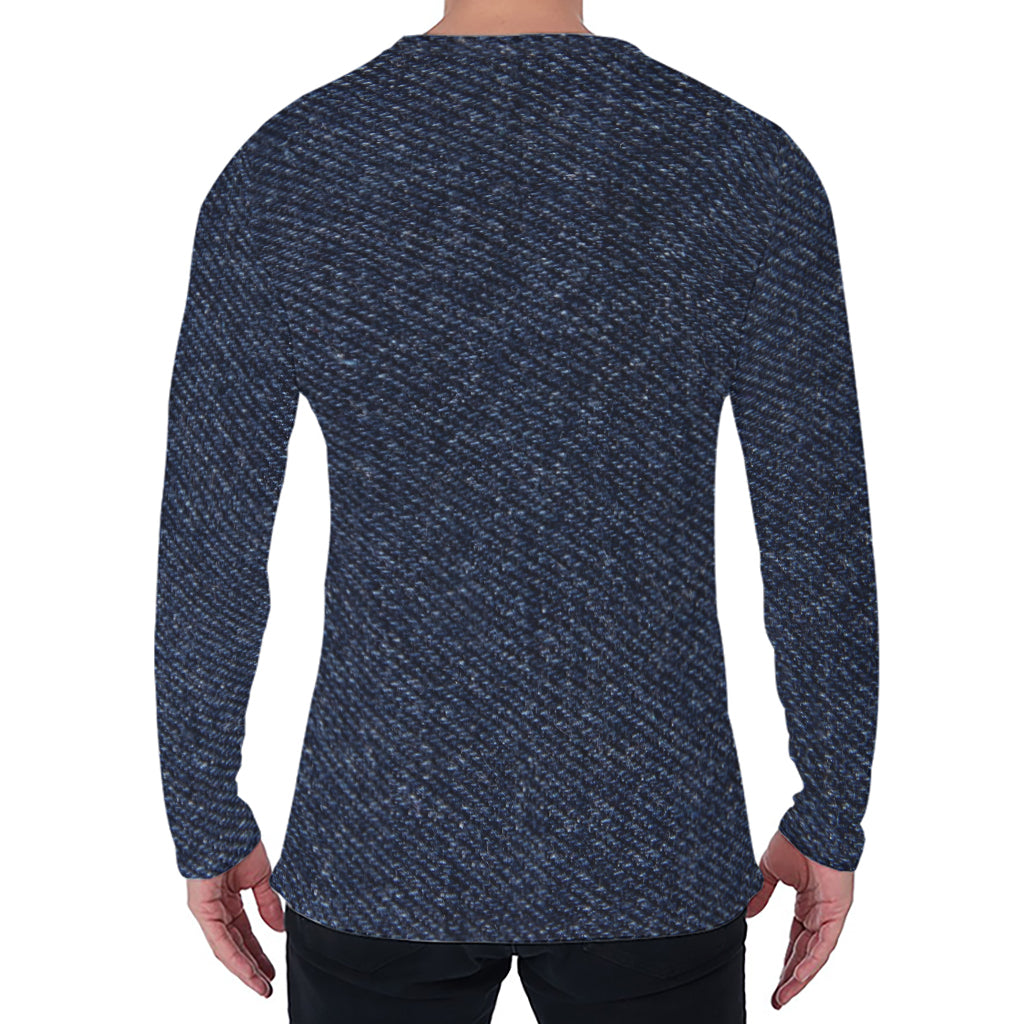 Dark Blue Denim Jeans Print Men's Long Sleeve T-Shirt
