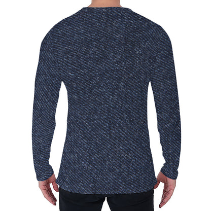 Dark Blue Denim Jeans Print Men's Long Sleeve T-Shirt