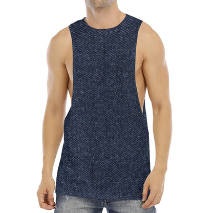 Dark Blue Denim Jeans Print Men's Muscle Tank Top