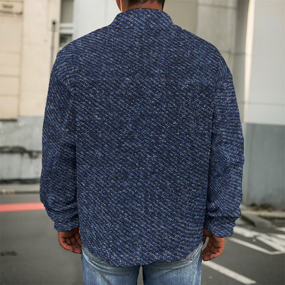 Dark Blue Denim Jeans Print Men's Shirt Jacket