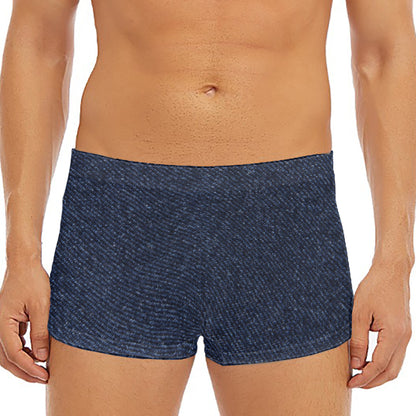 Dark Blue Denim Jeans Print Men's Short Boxer Briefs