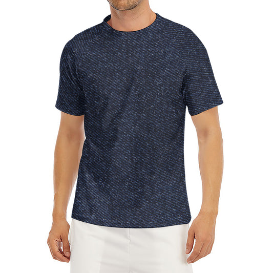 Dark Blue Denim Jeans Print Men's Short Sleeve Rash Guard