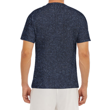 Dark Blue Denim Jeans Print Men's Short Sleeve Rash Guard
