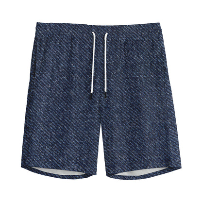 Dark Blue Denim Jeans Print Men's Sports Shorts