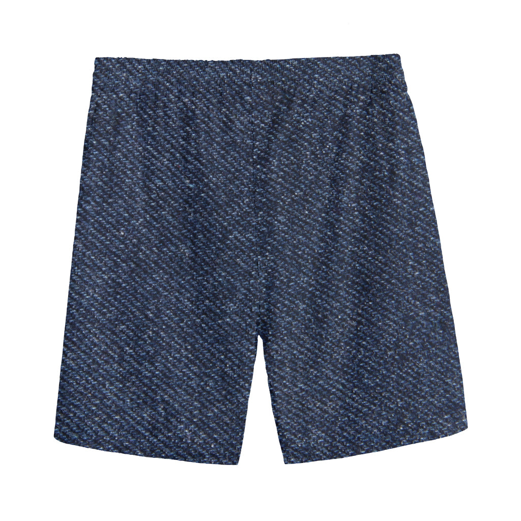 Dark Blue Denim Jeans Print Men's Sports Shorts
