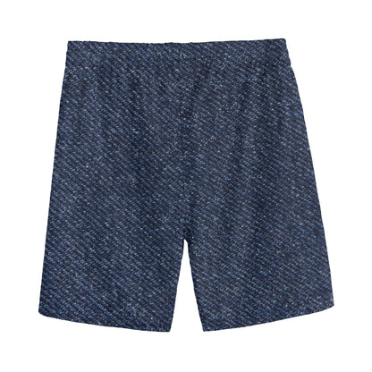 Dark Blue Denim Jeans Print Men's Sports Shorts