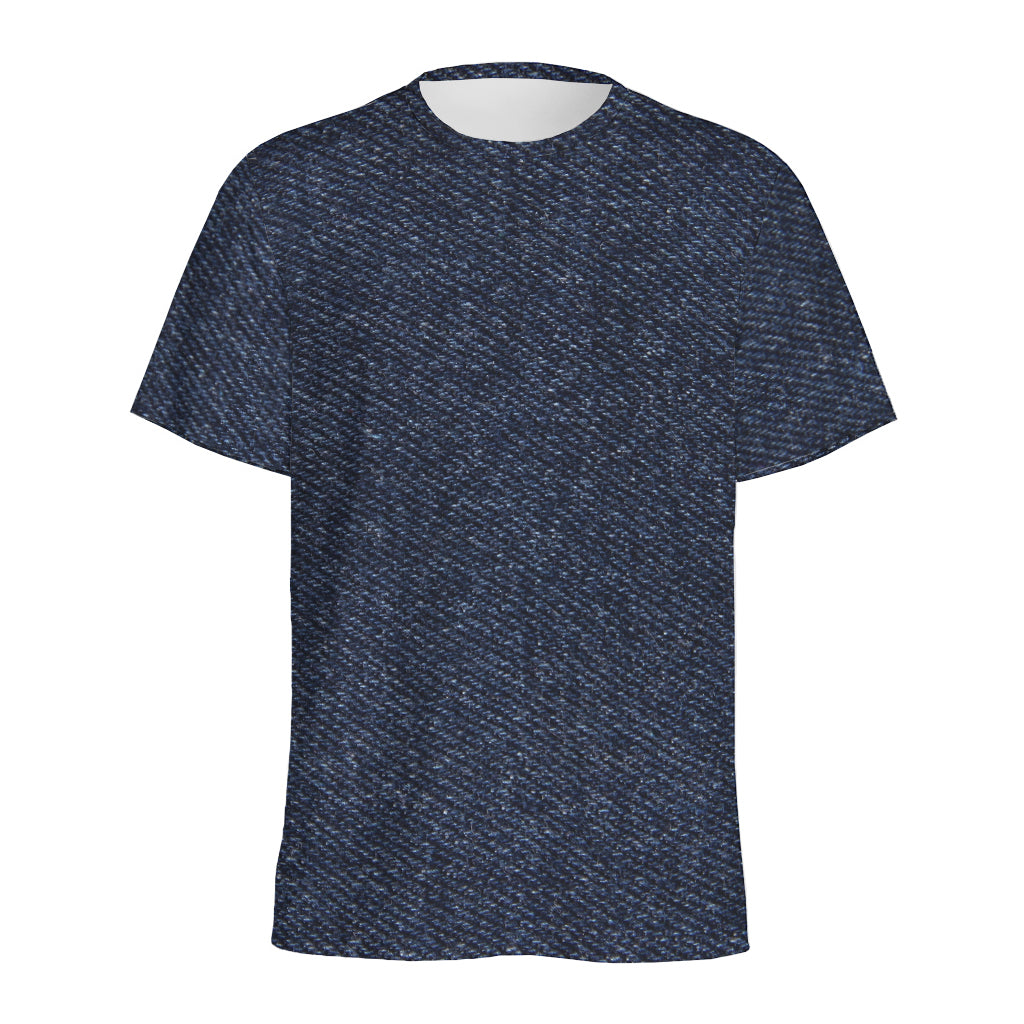 Dark Blue Denim Jeans Print Men's Sports T-Shirt