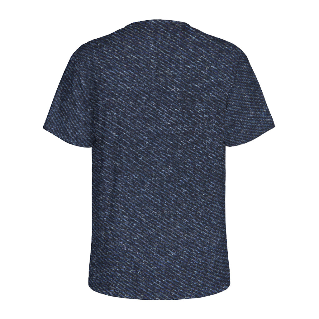 Dark Blue Denim Jeans Print Men's Sports T-Shirt