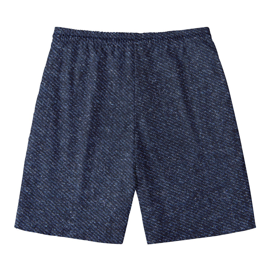 Dark Blue Denim Jeans Print Men's Swim Trunks