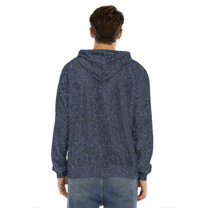 Dark Blue Denim Jeans Print Men's Velvet Pullover Hoodie