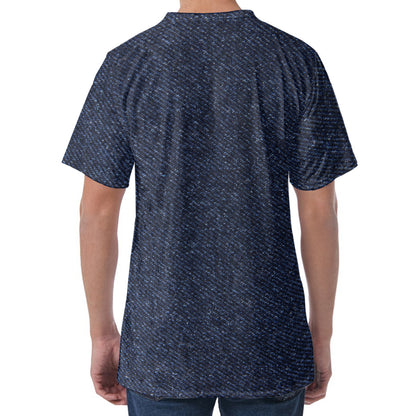 Dark Blue Denim Jeans Print Men's Velvet T-Shirt