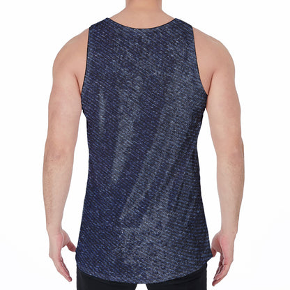 Dark Blue Denim Jeans Print Men's Velvet Tank Top