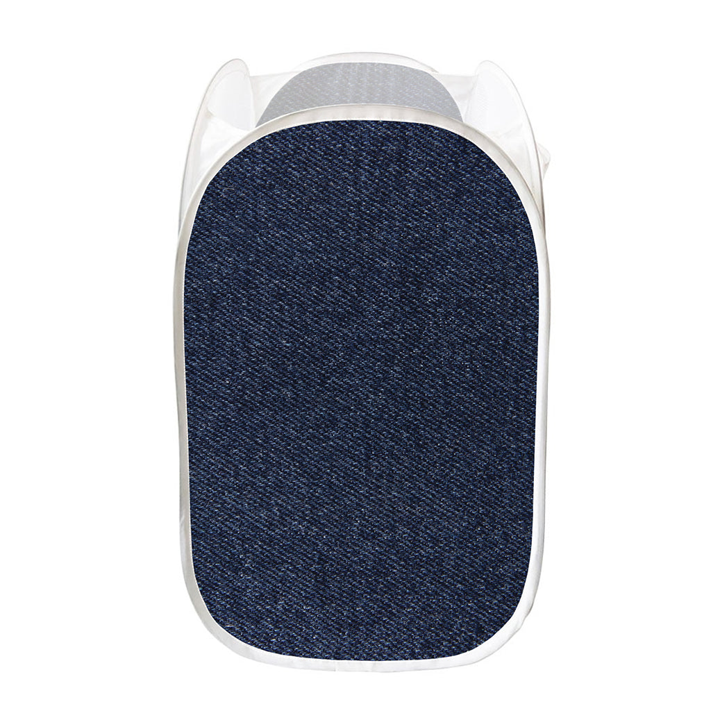 Dark Blue Denim Jeans Print Mesh Laundry Hamper