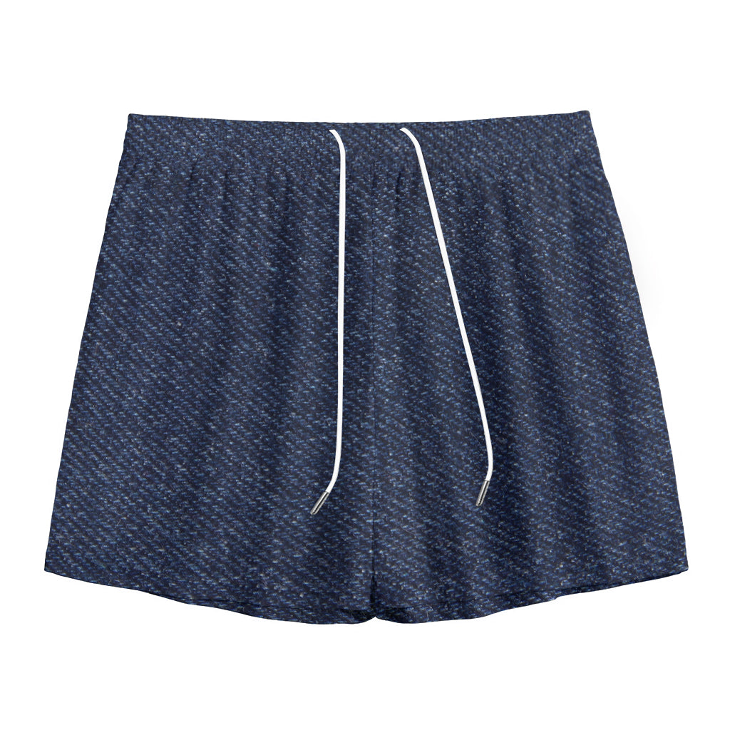 Dark Blue Denim Jeans Print Mesh Shorts