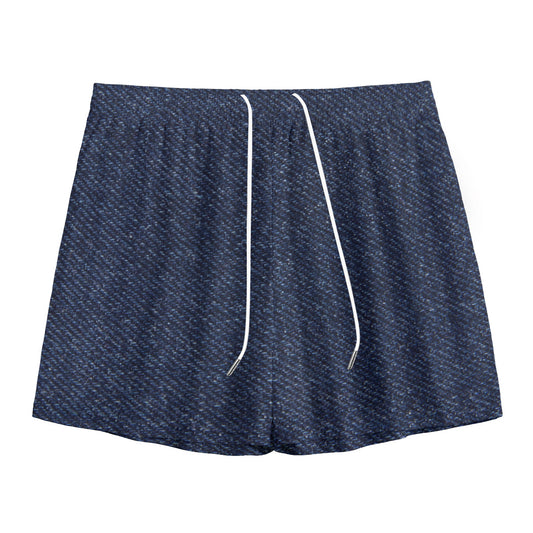 Dark Blue Denim Jeans Print Mesh Shorts