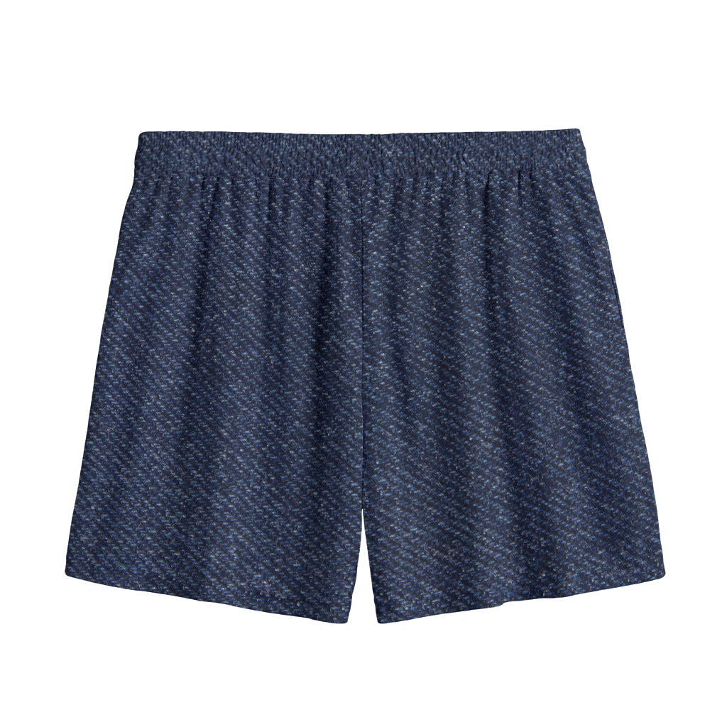 Dark Blue Denim Jeans Print Mesh Shorts