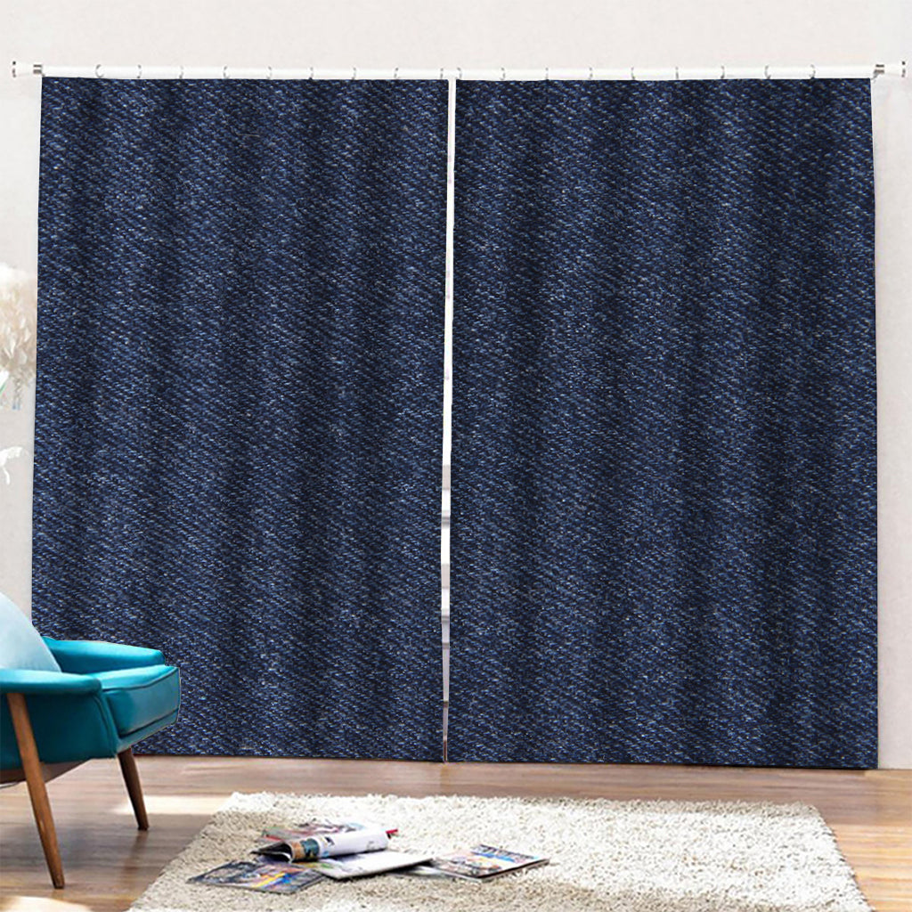 Dark Blue Denim Jeans Print Pencil Pleat Curtains