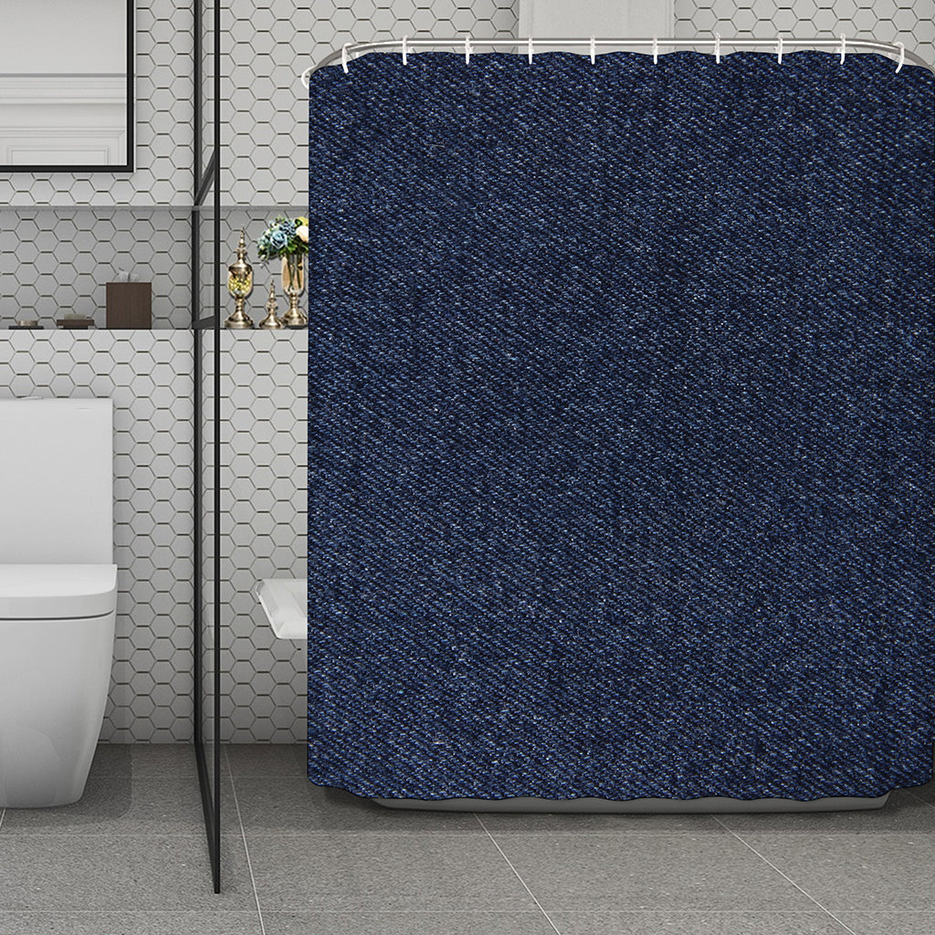 Dark Blue Denim Jeans Print Polyester Shower Curtain