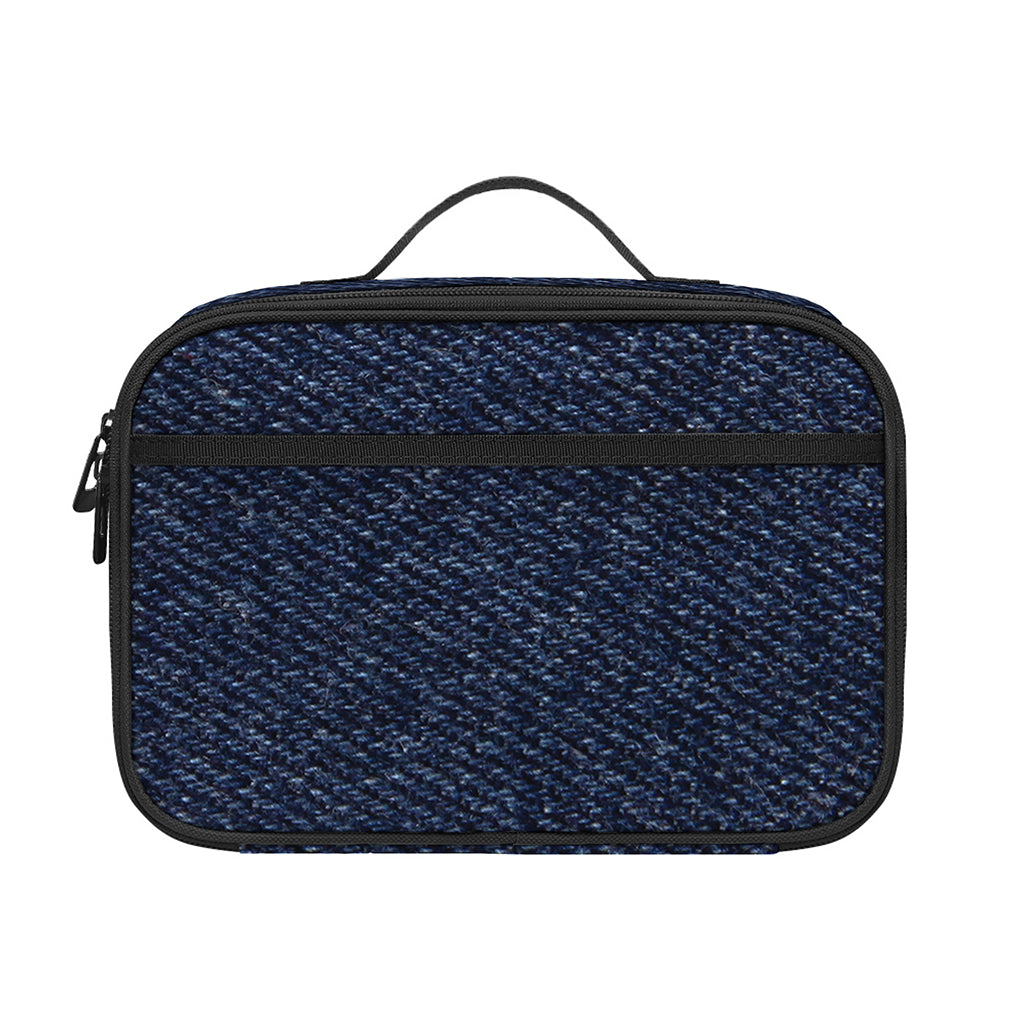 Dark Blue Denim Jeans Print Portable Lunch Bag