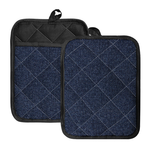 Dark Blue Denim Jeans Print Pot Holders With Pocket