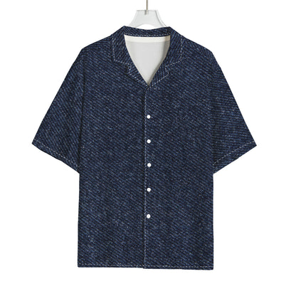Dark Blue Denim Jeans Print Rayon Hawaiian Shirt