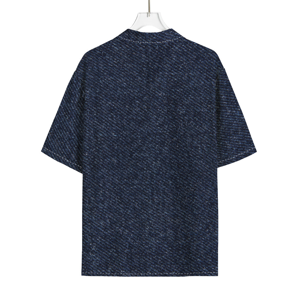 Dark Blue Denim Jeans Print Rayon Hawaiian Shirt