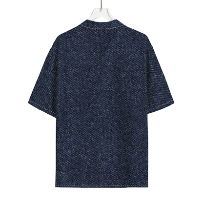 Dark Blue Denim Jeans Print Rayon Hawaiian Shirt