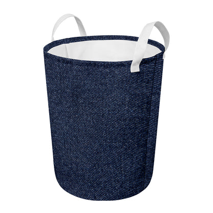 Dark Blue Denim Jeans Print Round Laundry Basket