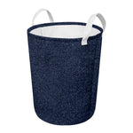 Dark Blue Denim Jeans Print Round Laundry Basket