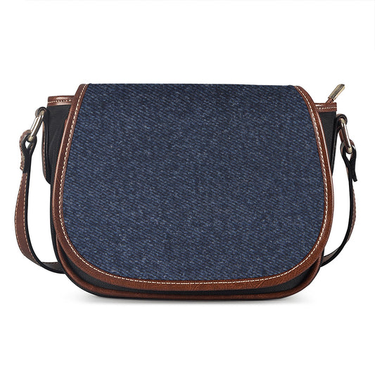 Dark Blue Denim Jeans Print Saddle Bag