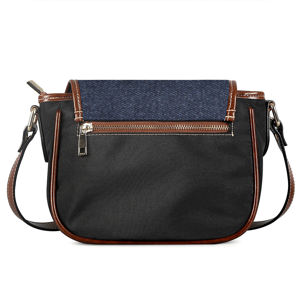 Dark Blue Denim Jeans Print Saddle Bag